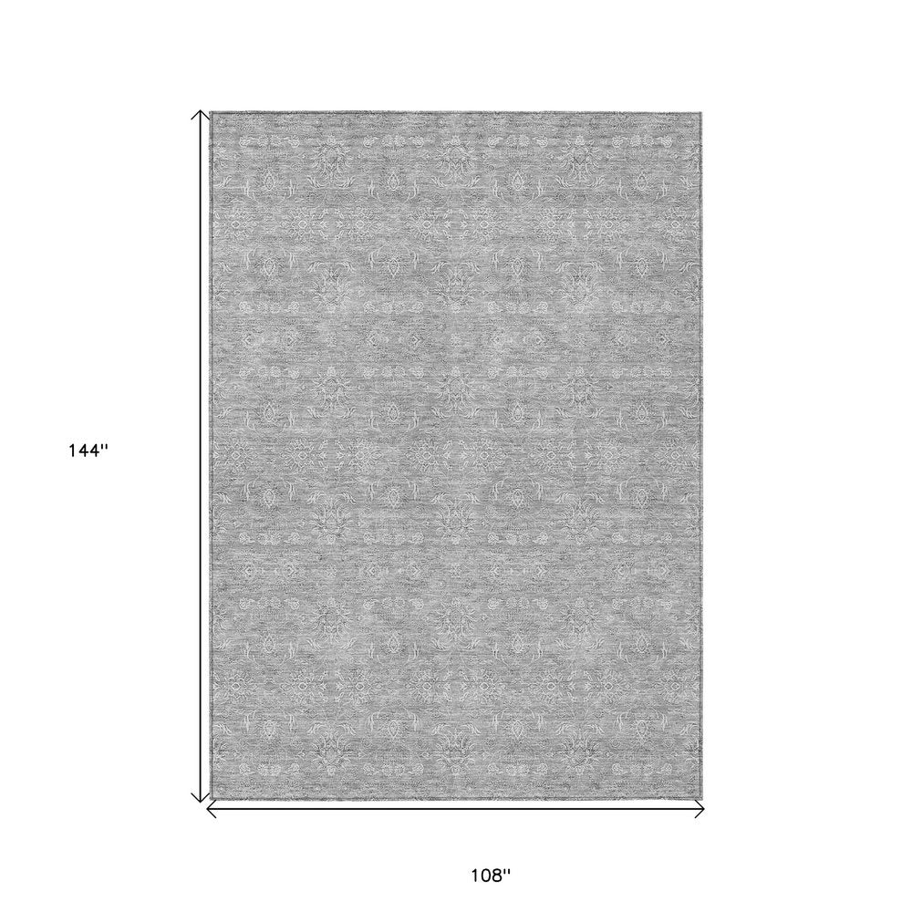 3' X 5' Gray Silver And Ivory Floral Washable Indoor Outdoor Area Rug