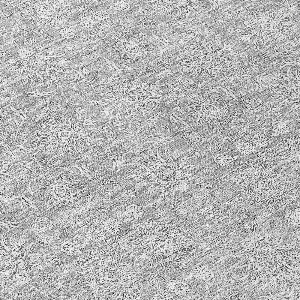 3' X 5' Gray Silver And Ivory Floral Washable Indoor Outdoor Area Rug