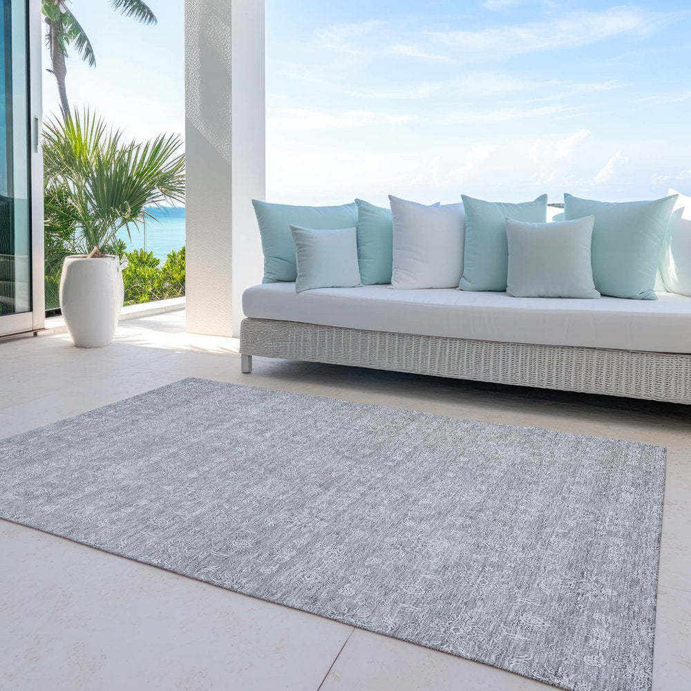 3' X 5' Gray Silver And Ivory Floral Washable Indoor Outdoor Area Rug