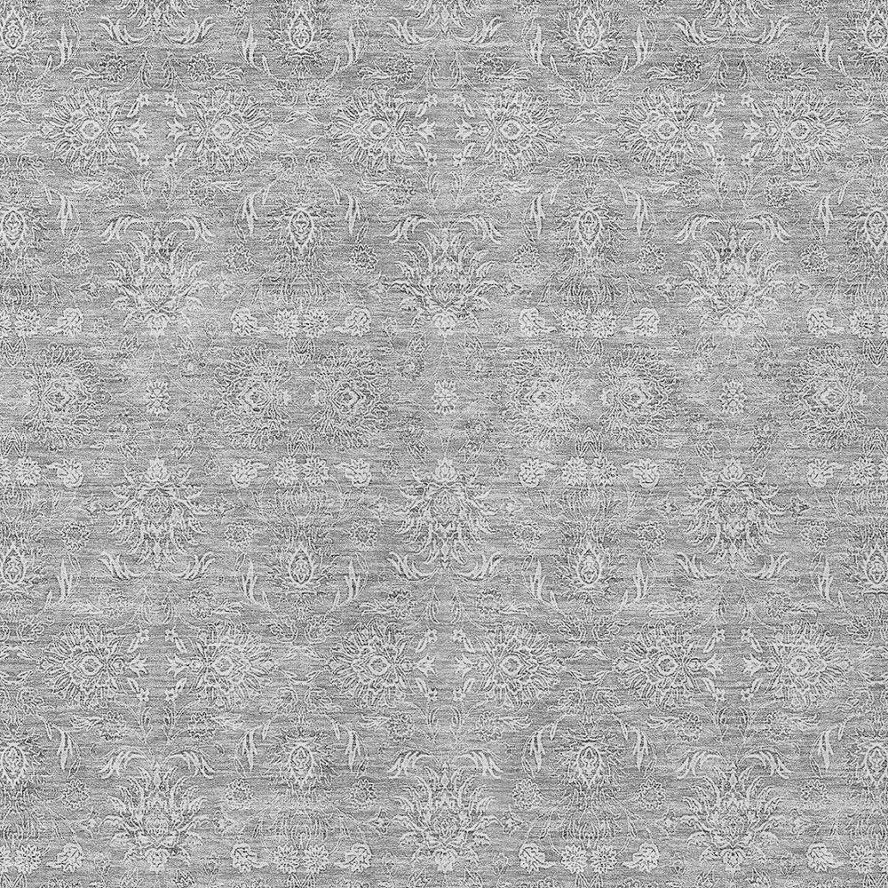 3' X 5' Gray Silver And Ivory Floral Washable Indoor Outdoor Area Rug