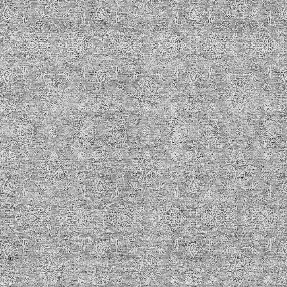 3' X 5' Gray Silver And Ivory Floral Washable Indoor Outdoor Area Rug