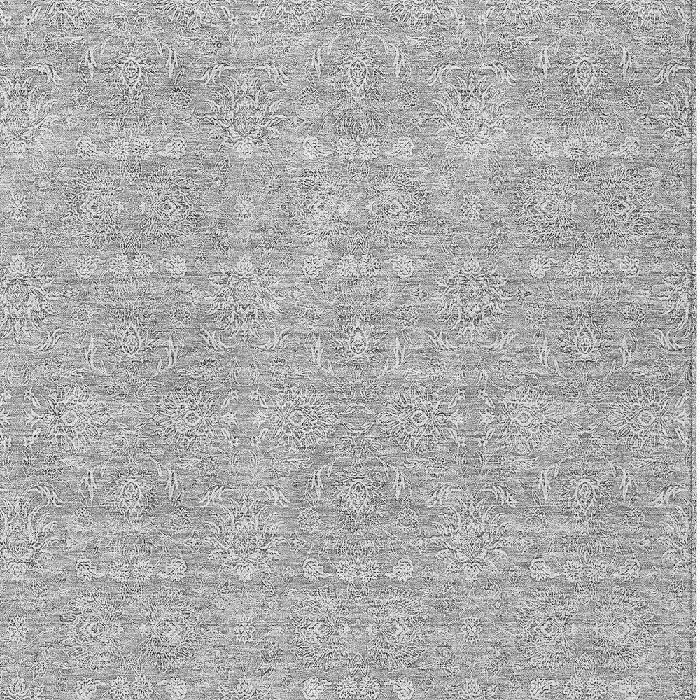 3' X 5' Gray Silver And Ivory Floral Washable Indoor Outdoor Area Rug