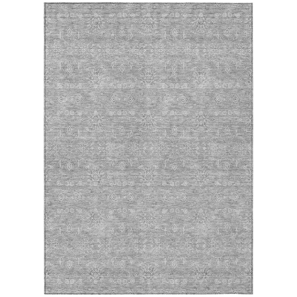 3' X 5' Gray Silver And Ivory Floral Washable Indoor Outdoor Area Rug