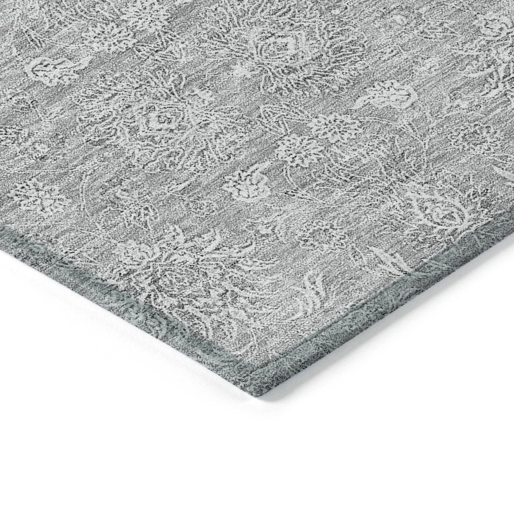 3' X 5' Gray Silver And Ivory Floral Washable Indoor Outdoor Area Rug