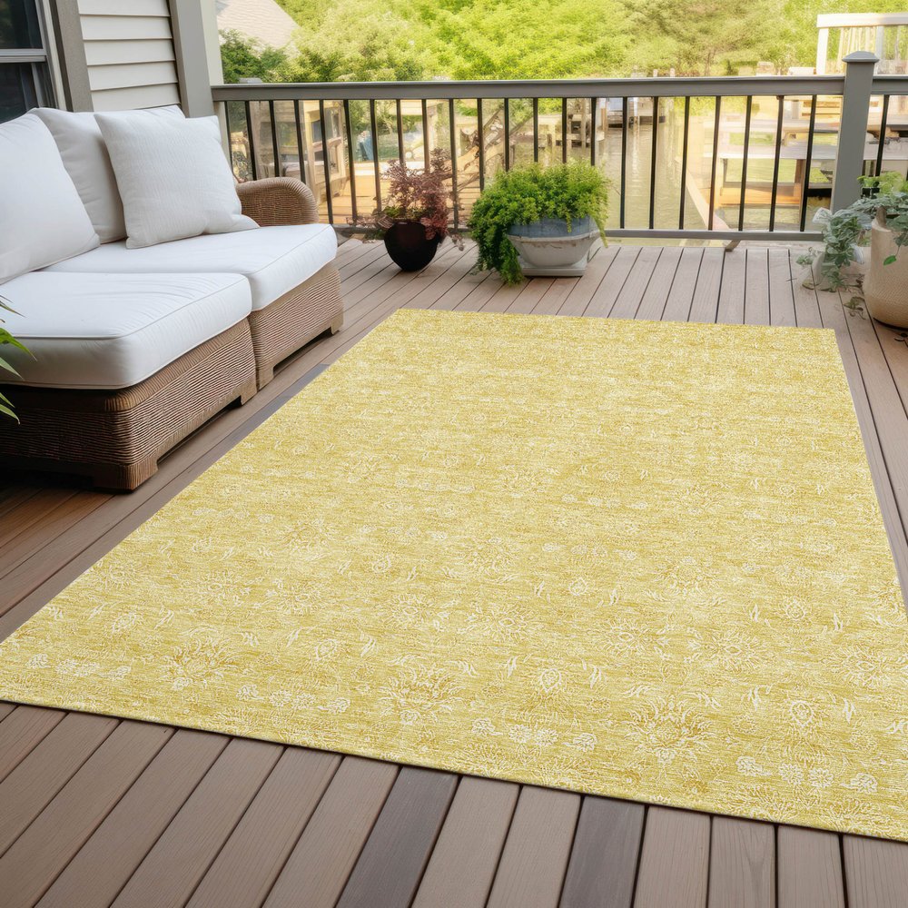 3' X 5' Yellow Gold And Ivory Floral Washable Indoor Outdoor Area Rug