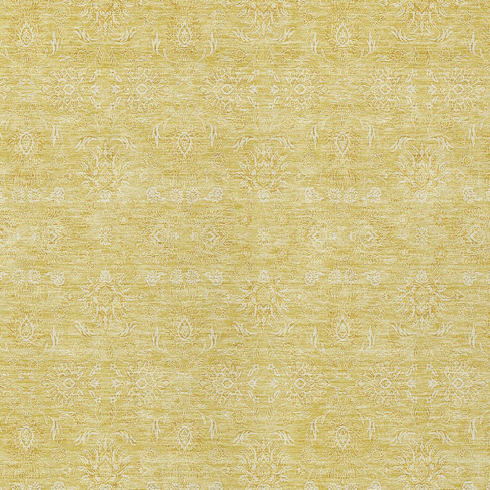 3' X 5' Yellow Gold And Ivory Floral Washable Indoor Outdoor Area Rug