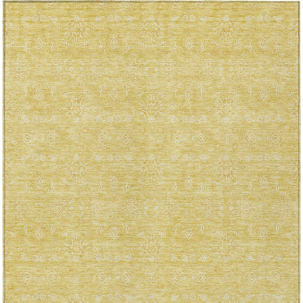 3' X 5' Yellow Gold And Ivory Floral Washable Indoor Outdoor Area Rug