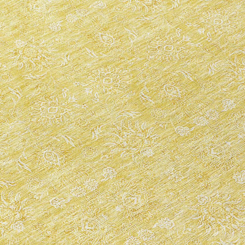 3' X 5' Yellow Gold And Ivory Floral Washable Indoor Outdoor Area Rug