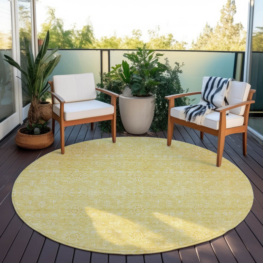 3' X 5' Yellow Gold And Ivory Floral Washable Indoor Outdoor Area Rug