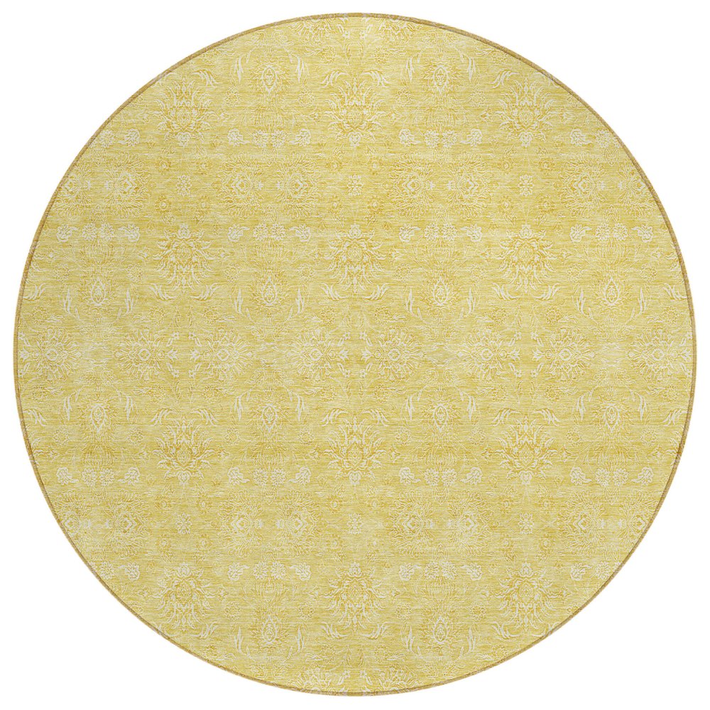 3' X 5' Yellow Gold And Ivory Floral Washable Indoor Outdoor Area Rug