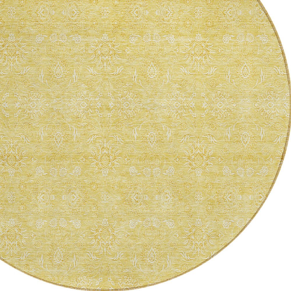 3' X 5' Yellow Gold And Ivory Floral Washable Indoor Outdoor Area Rug