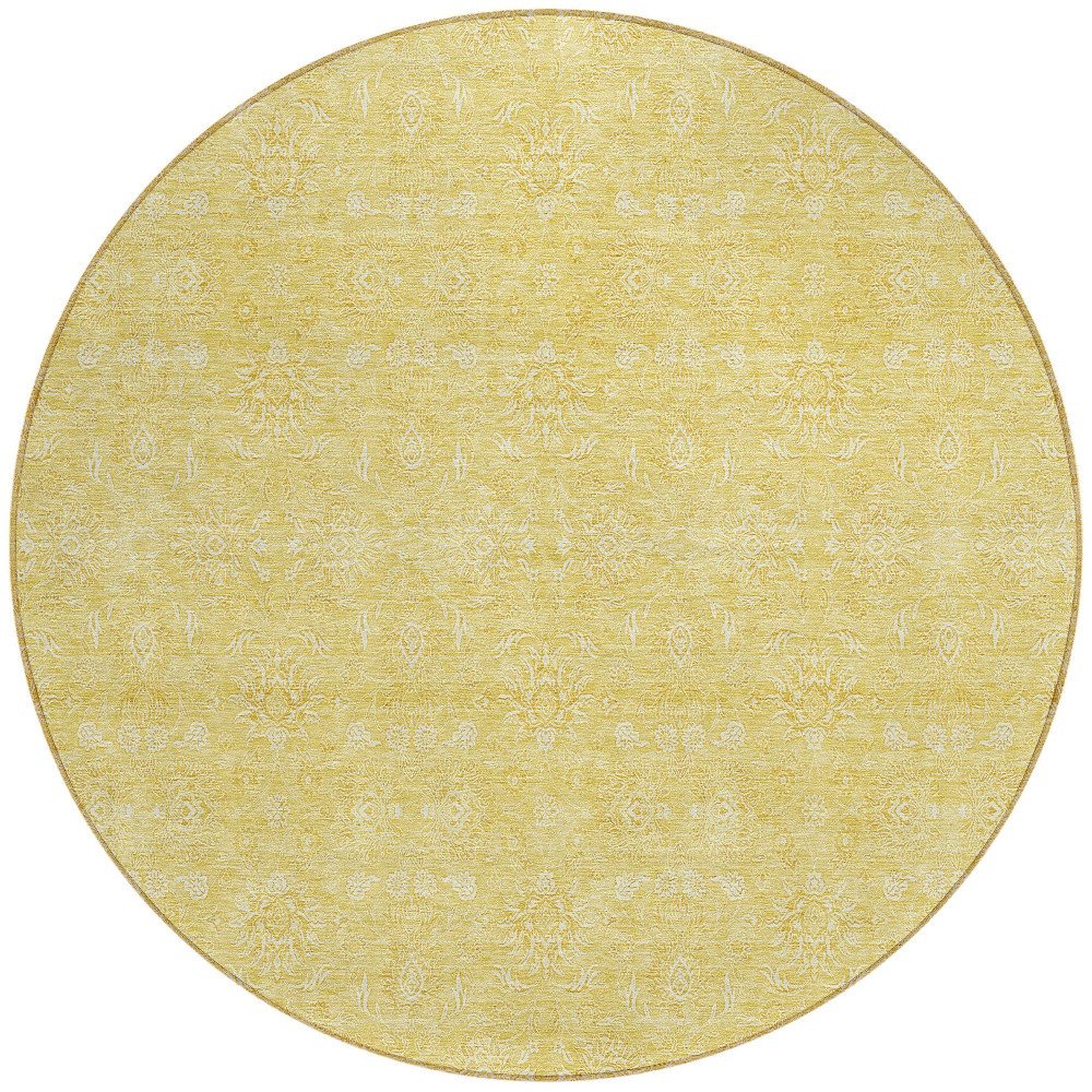3' X 5' Yellow Gold And Ivory Floral Washable Indoor Outdoor Area Rug