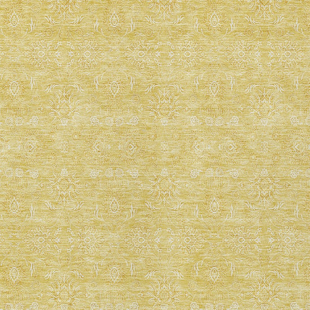 3' X 5' Yellow Gold And Ivory Floral Washable Indoor Outdoor Area Rug