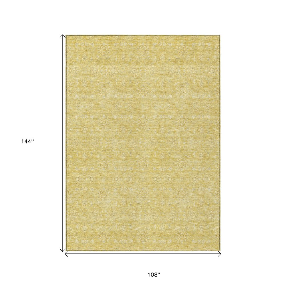 3' X 5' Yellow Gold And Ivory Floral Washable Indoor Outdoor Area Rug