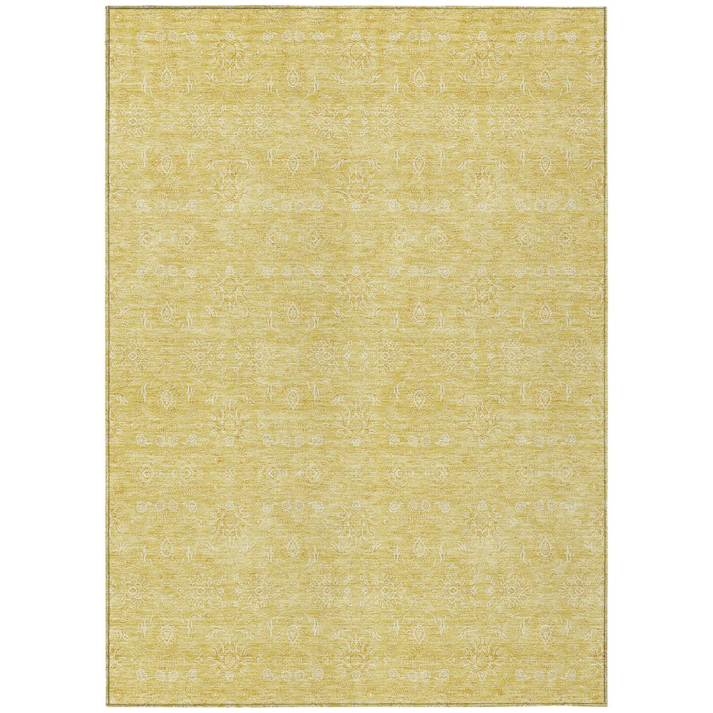 3' X 5' Yellow Gold And Ivory Floral Washable Indoor Outdoor Area Rug