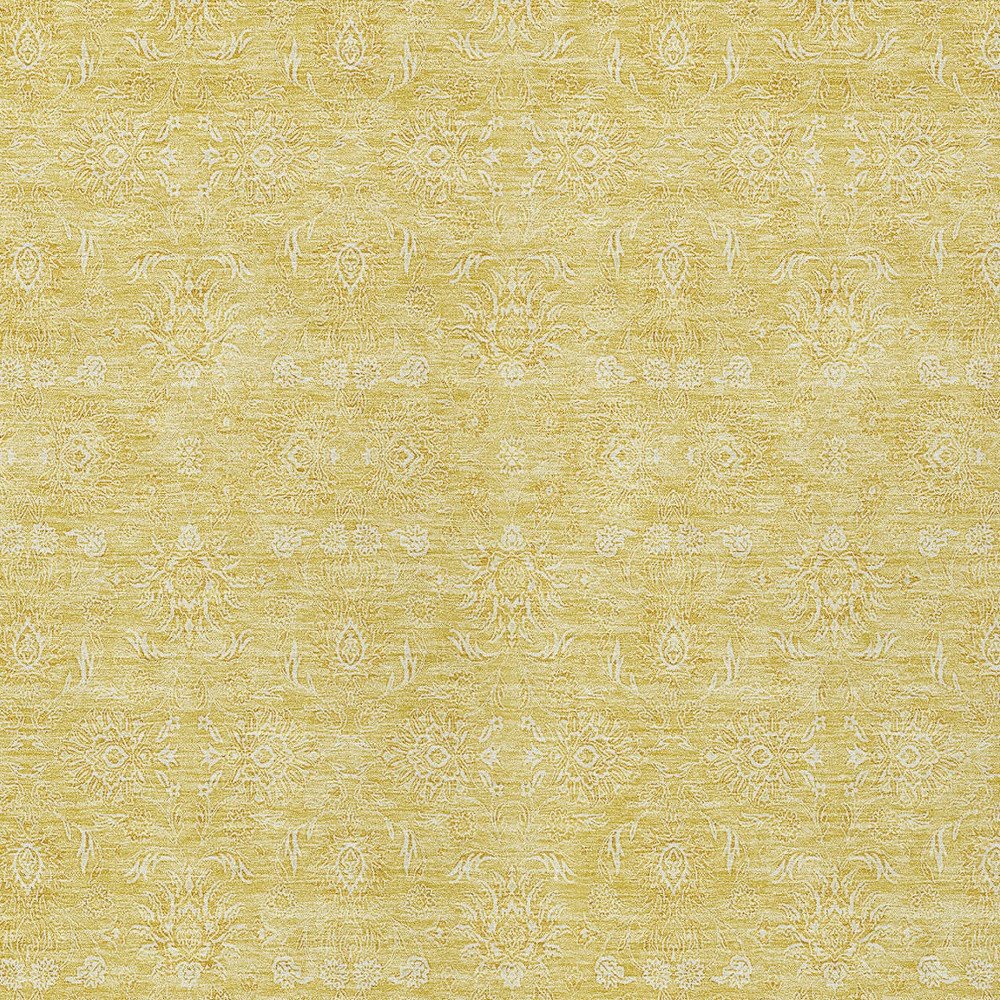3' X 5' Yellow Gold And Ivory Floral Washable Indoor Outdoor Area Rug