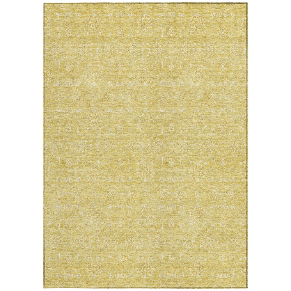 3' X 5' Yellow Gold And Ivory Floral Washable Indoor Outdoor Area Rug