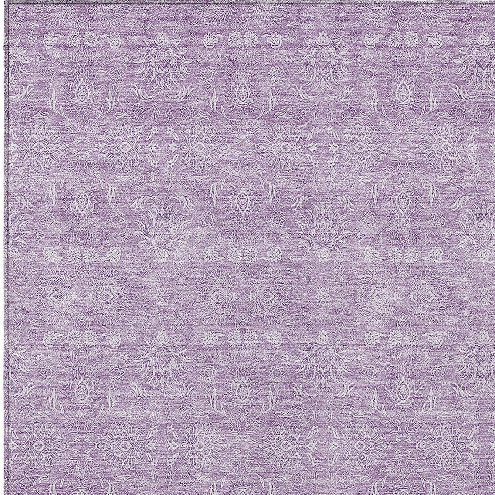 3' X 5' Lavender Lilac And Ivory Floral Washable Indoor Outdoor Area Rug