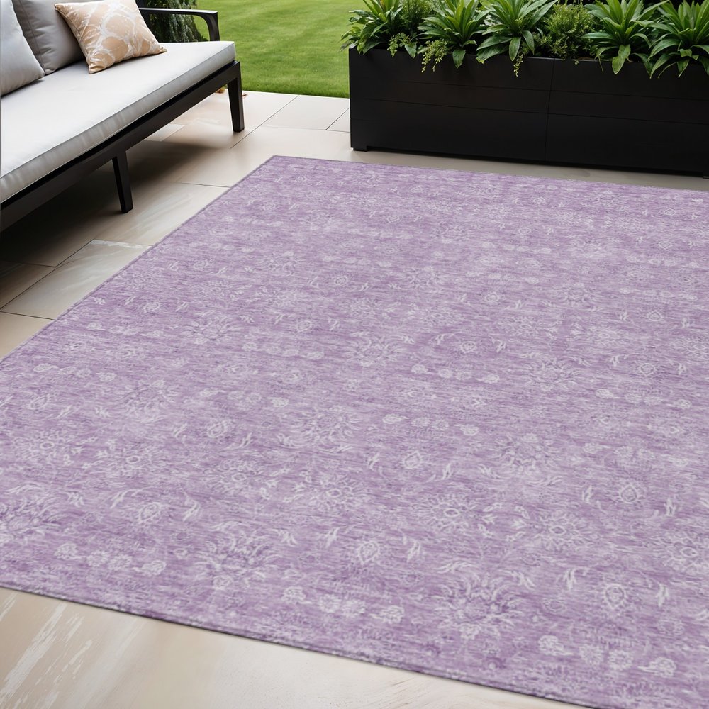 3' X 5' Lavender Lilac And Ivory Floral Washable Indoor Outdoor Area Rug