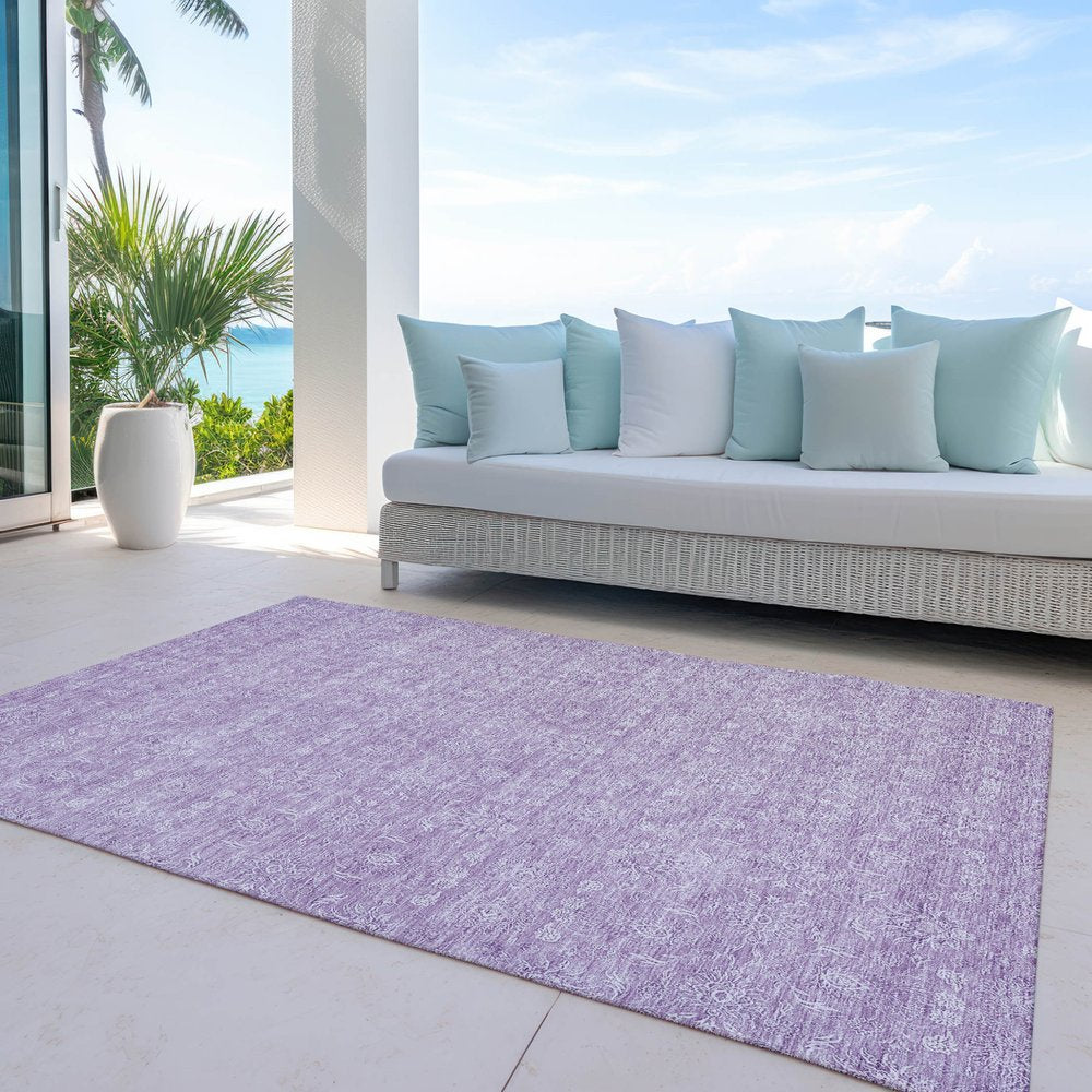 3' X 5' Lavender Lilac And Ivory Floral Washable Indoor Outdoor Area Rug