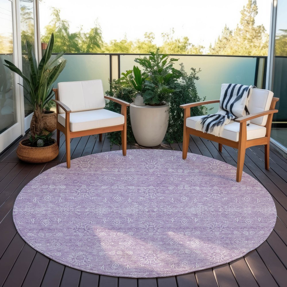 3' X 5' Lavender Lilac And Ivory Floral Washable Indoor Outdoor Area Rug