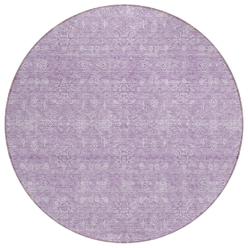 3' X 5' Lavender Lilac And Ivory Floral Washable Indoor Outdoor Area Rug
