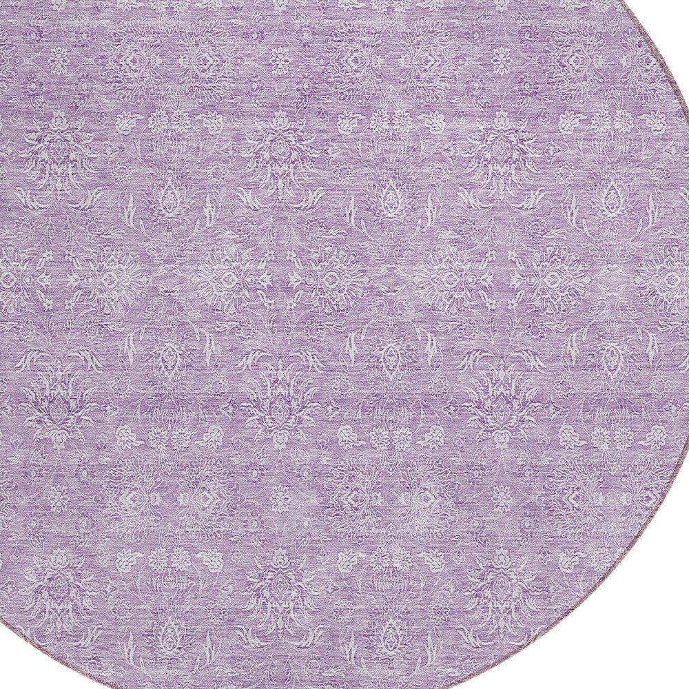 3' X 5' Lavender Lilac And Ivory Floral Washable Indoor Outdoor Area Rug