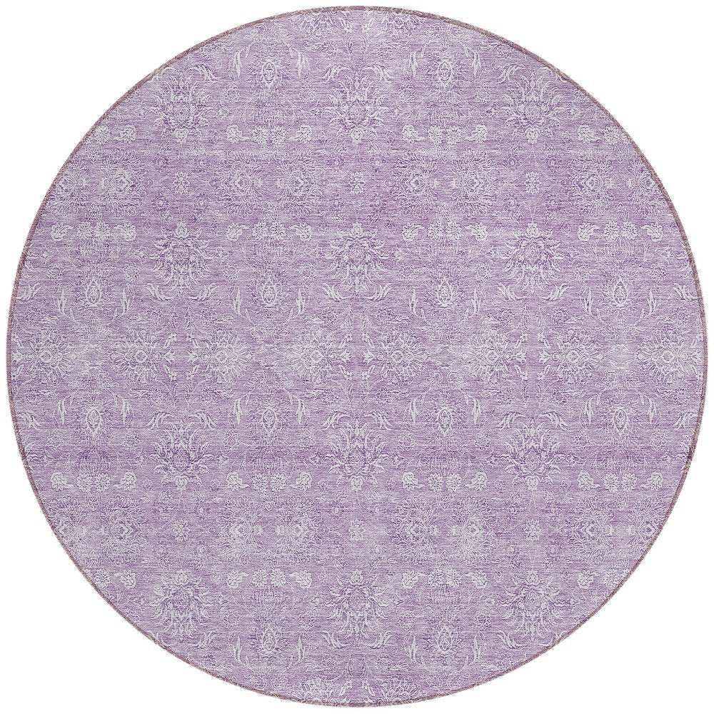 3' X 5' Lavender Lilac And Ivory Floral Washable Indoor Outdoor Area Rug