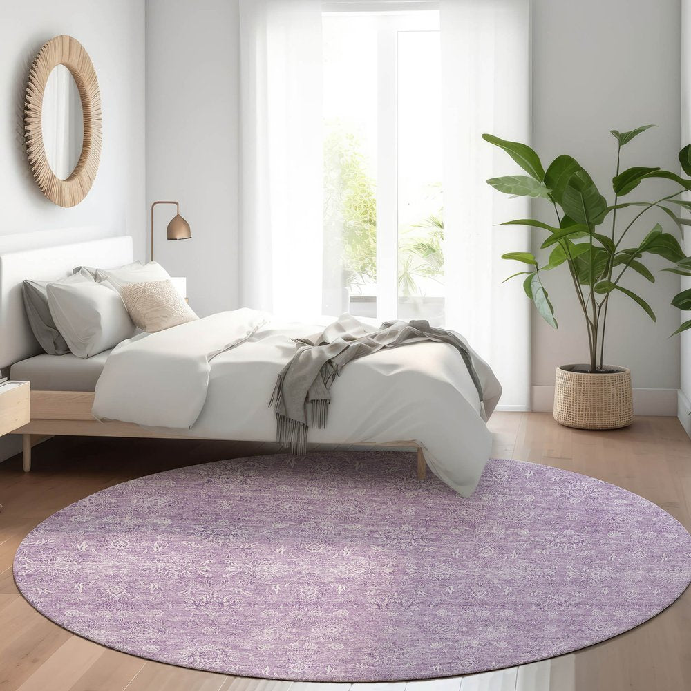 3' X 5' Lavender Lilac And Ivory Floral Washable Indoor Outdoor Area Rug