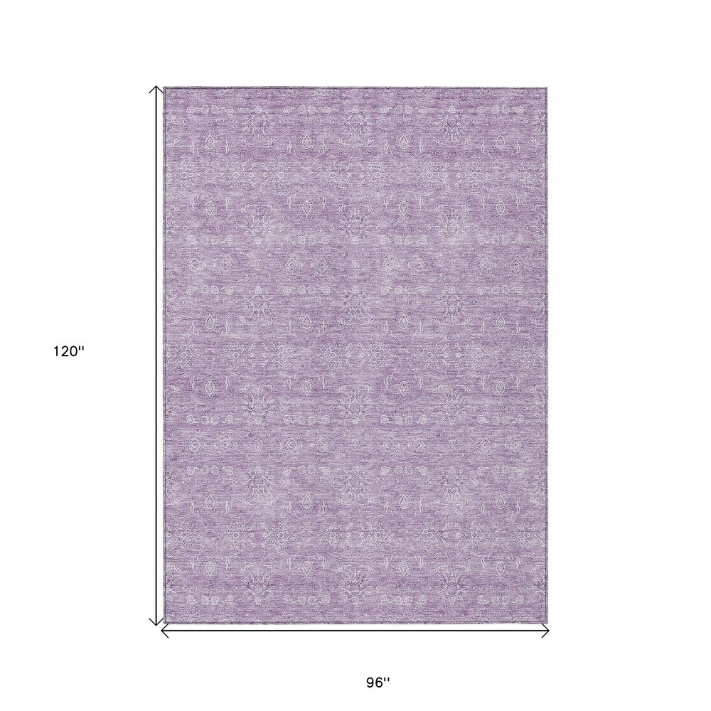 3' X 5' Lavender Lilac And Ivory Floral Washable Indoor Outdoor Area Rug