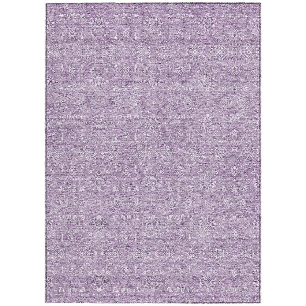 3' X 5' Lavender Lilac And Ivory Floral Washable Indoor Outdoor Area Rug