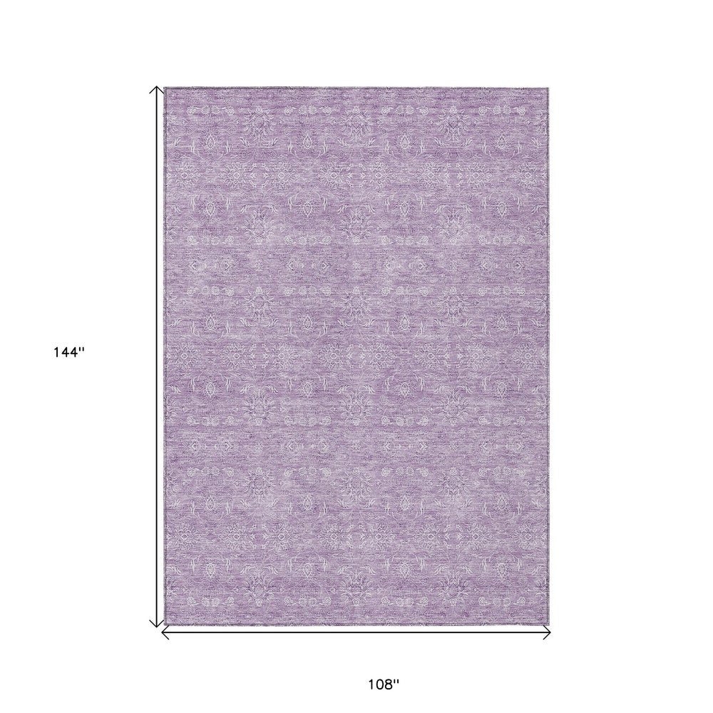3' X 5' Lavender Lilac And Ivory Floral Washable Indoor Outdoor Area Rug