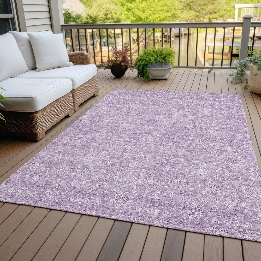 3' X 5' Lavender Lilac And Ivory Floral Washable Indoor Outdoor Area Rug