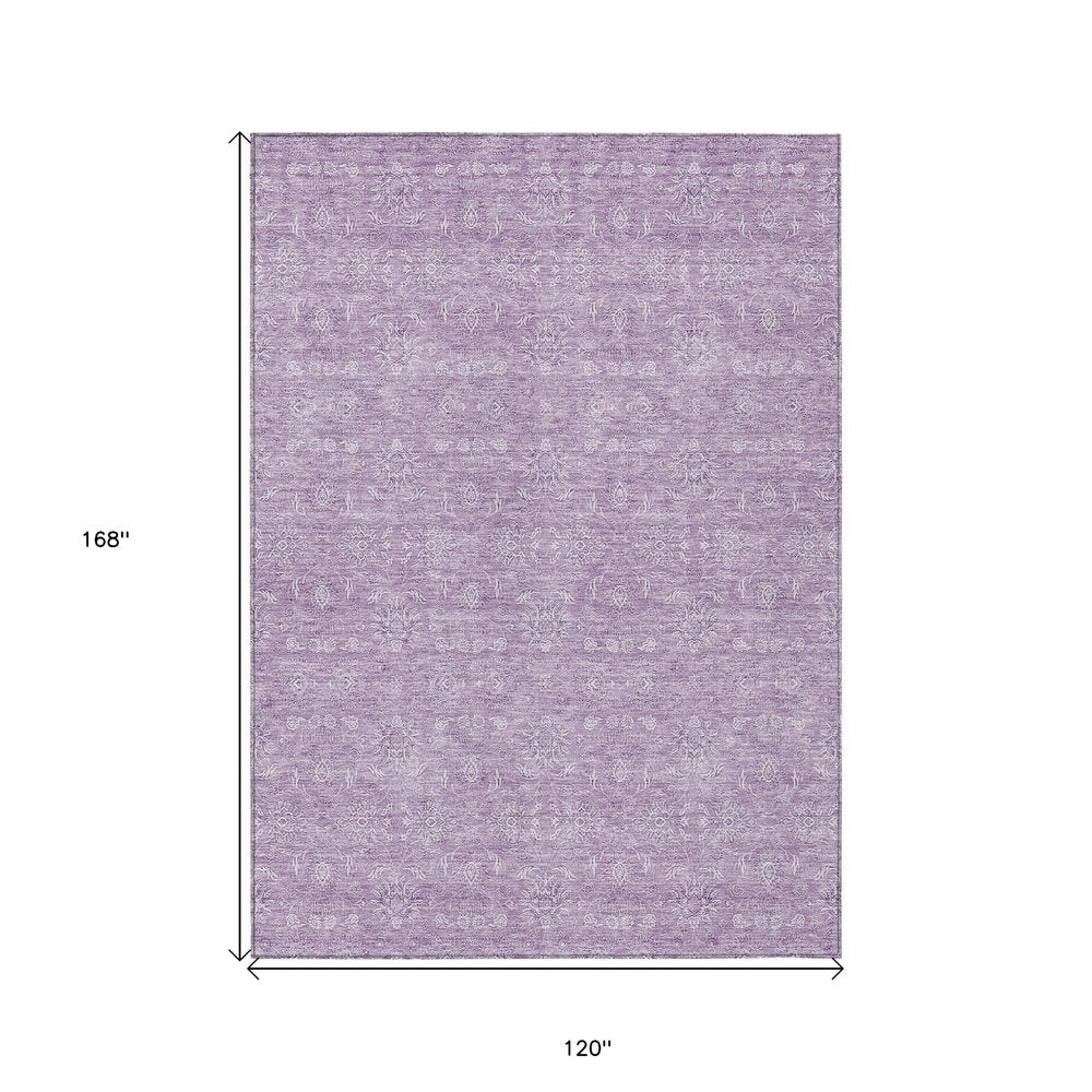 3' X 5' Lavender Lilac And Ivory Floral Washable Indoor Outdoor Area Rug