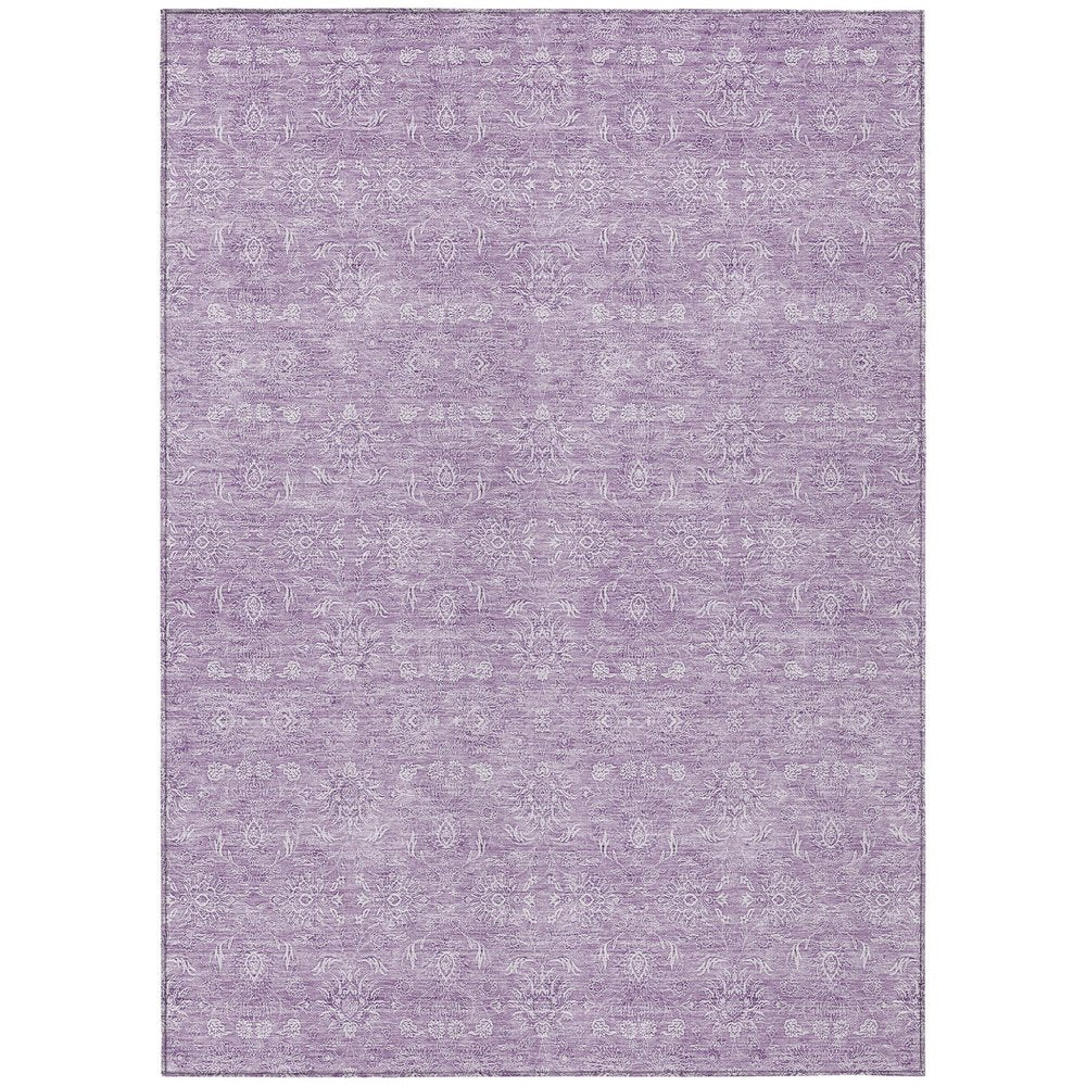 3' X 5' Lavender Lilac And Ivory Floral Washable Indoor Outdoor Area Rug