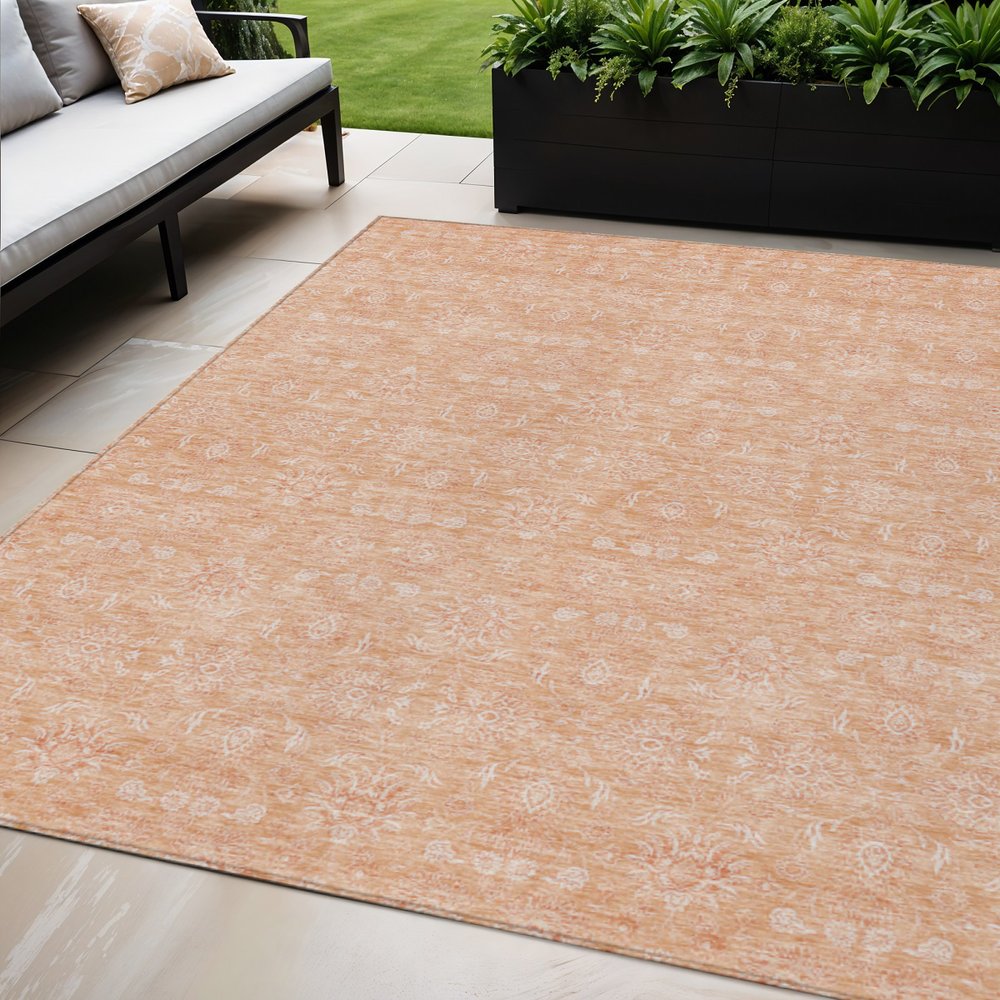 3' X 5' Peach And Ivory Floral Washable Indoor Outdoor Area Rug