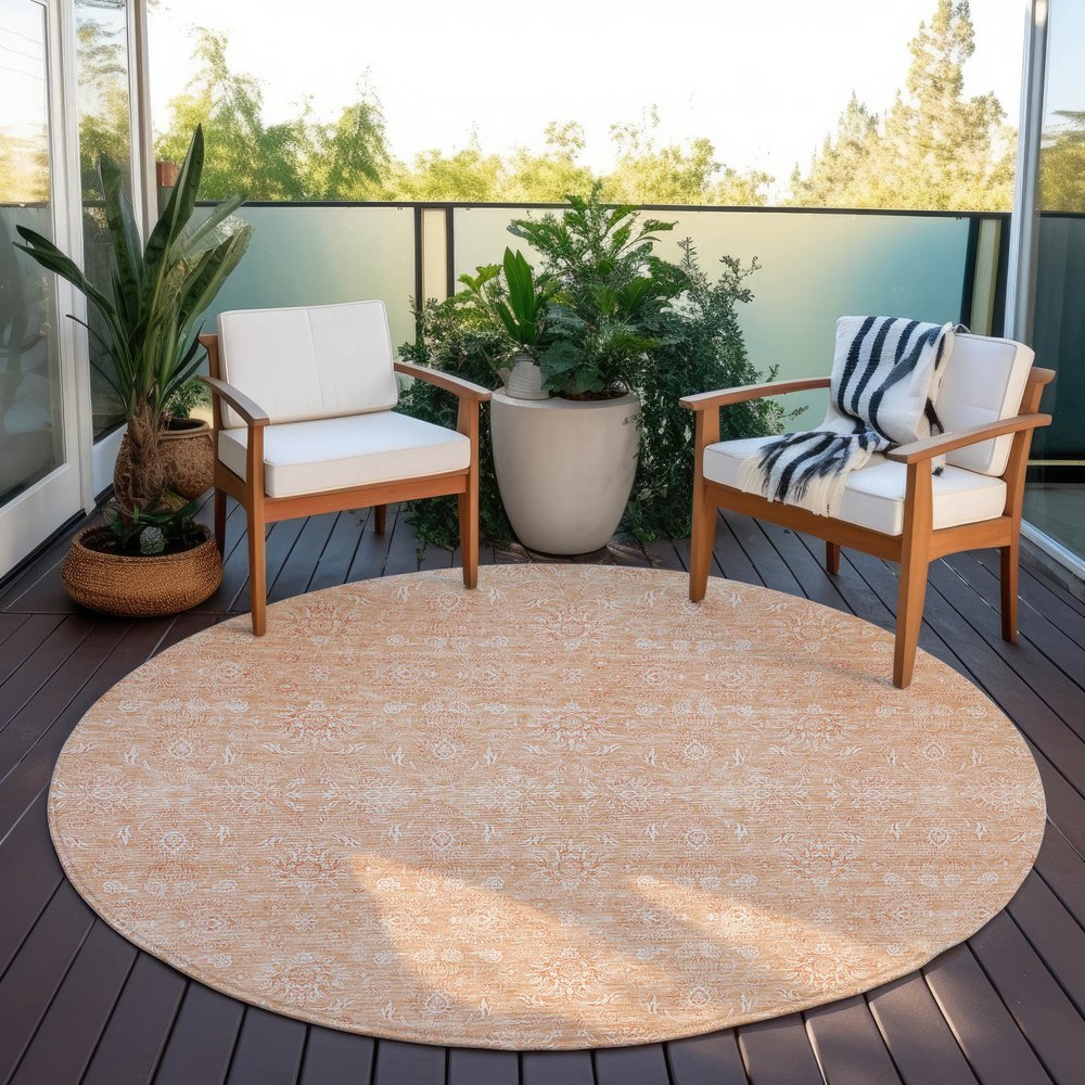 3' X 5' Peach And Ivory Floral Washable Indoor Outdoor Area Rug