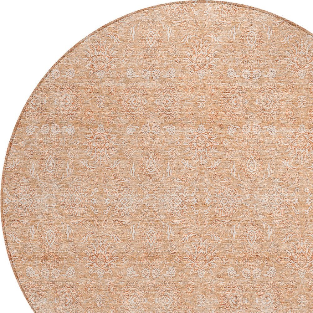 3' X 5' Peach And Ivory Floral Washable Indoor Outdoor Area Rug