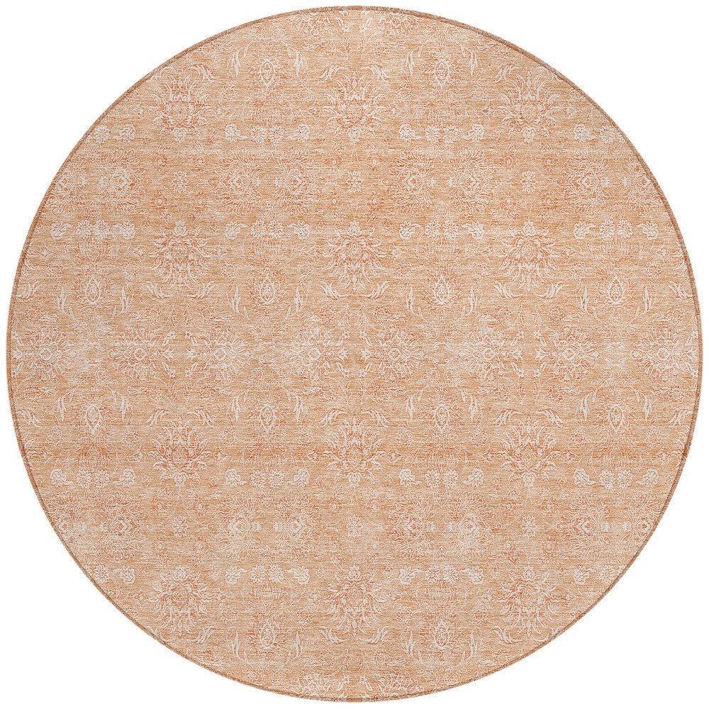 3' X 5' Peach And Ivory Floral Washable Indoor Outdoor Area Rug