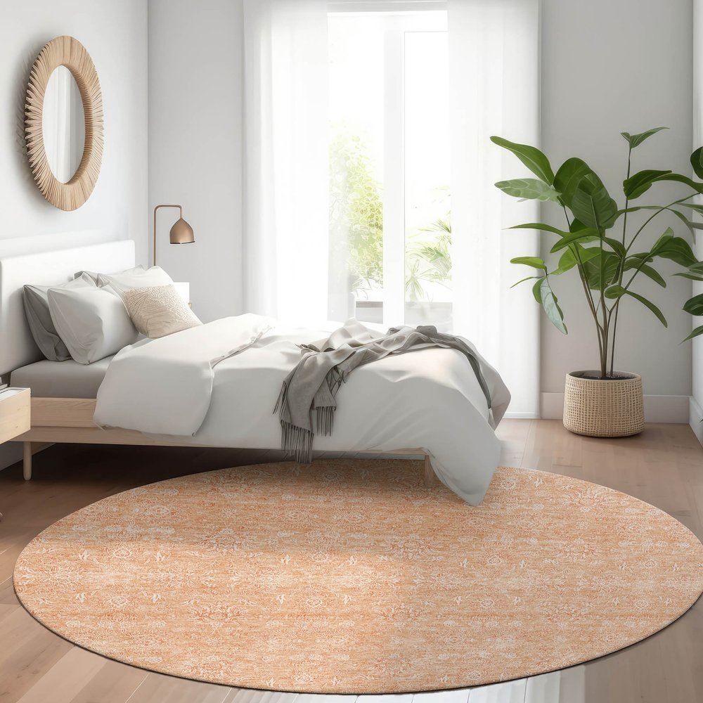 3' X 5' Peach And Ivory Floral Washable Indoor Outdoor Area Rug