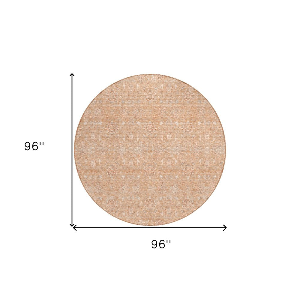 3' X 5' Peach And Ivory Floral Washable Indoor Outdoor Area Rug
