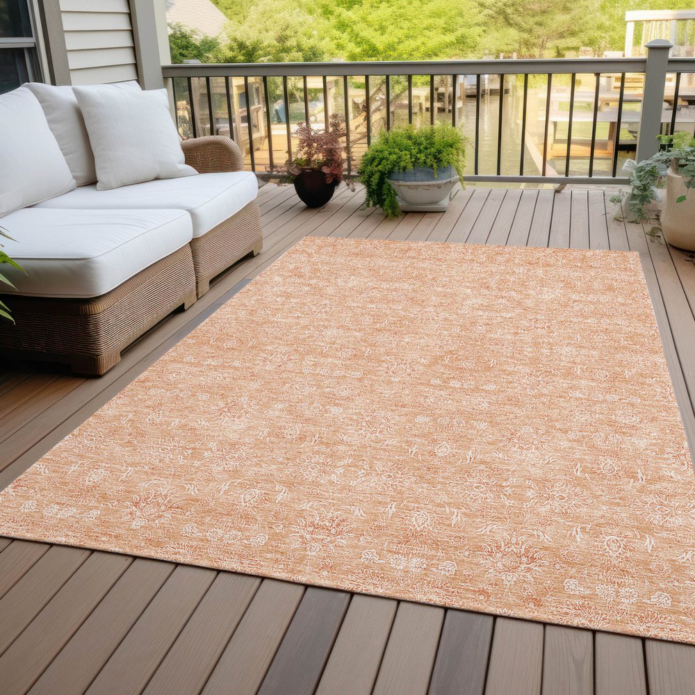 3' X 5' Peach And Ivory Floral Washable Indoor Outdoor Area Rug