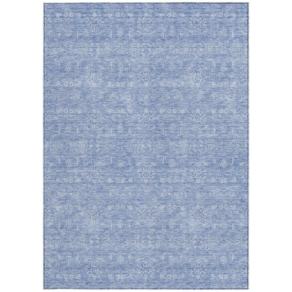 3' X 5' Sky Blue And Ivory Floral Washable Indoor Outdoor Area Rug