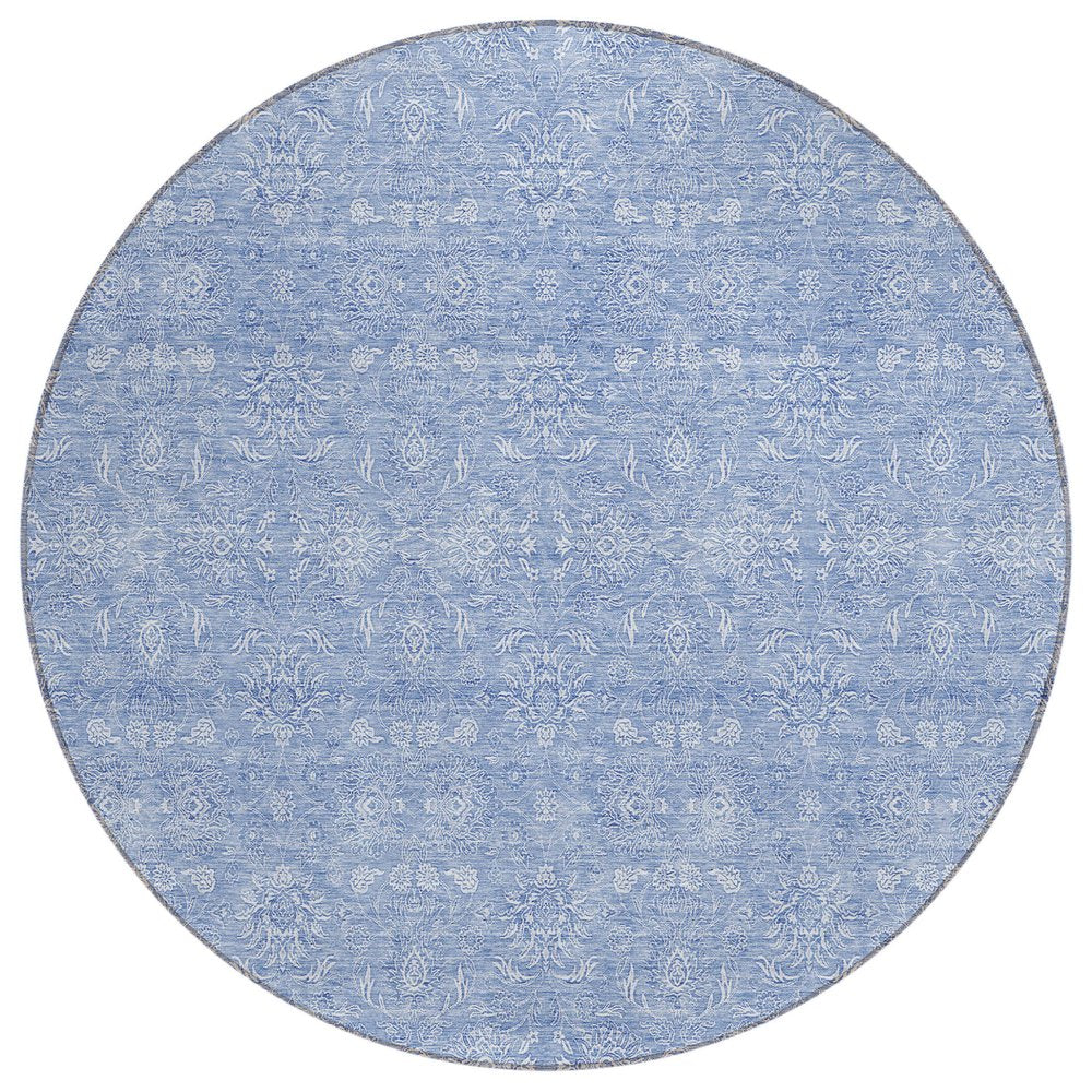 3' X 5' Sky Blue And Ivory Floral Washable Indoor Outdoor Area Rug