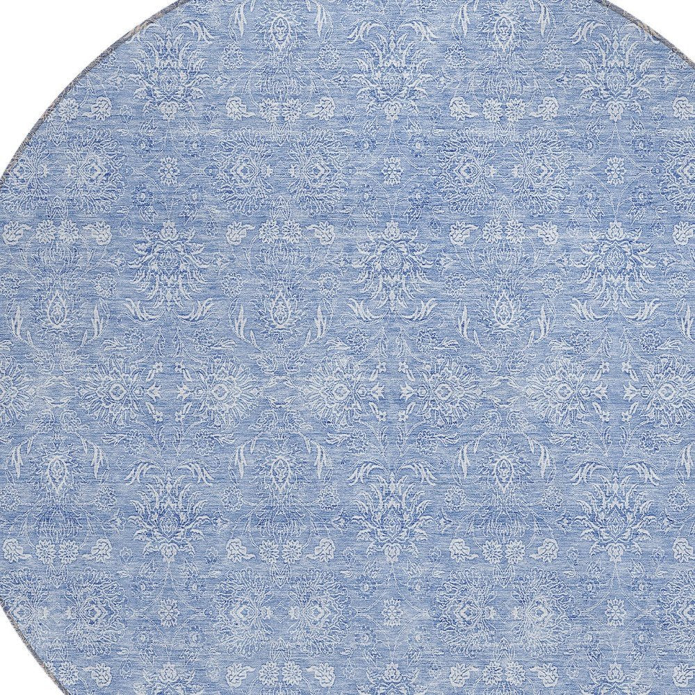 3' X 5' Sky Blue And Ivory Floral Washable Indoor Outdoor Area Rug