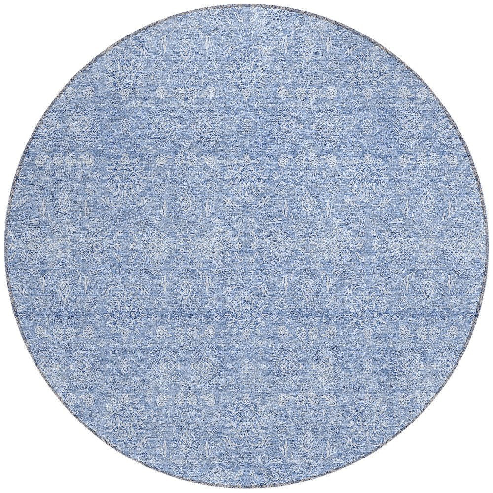 3' X 5' Sky Blue And Ivory Floral Washable Indoor Outdoor Area Rug