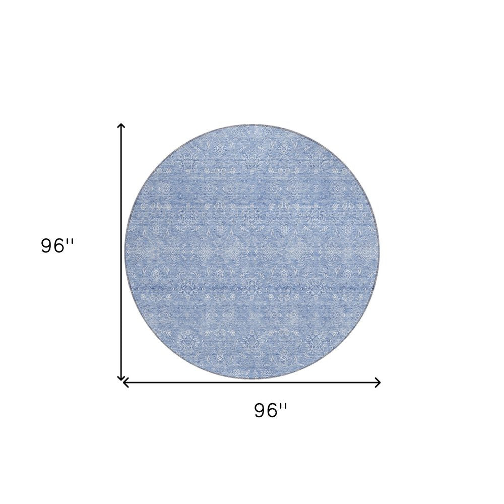 3' X 5' Sky Blue And Ivory Floral Washable Indoor Outdoor Area Rug