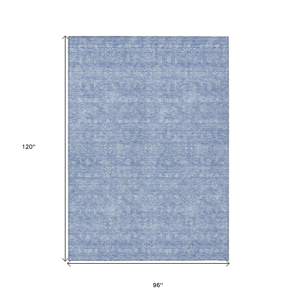3' X 5' Sky Blue And Ivory Floral Washable Indoor Outdoor Area Rug