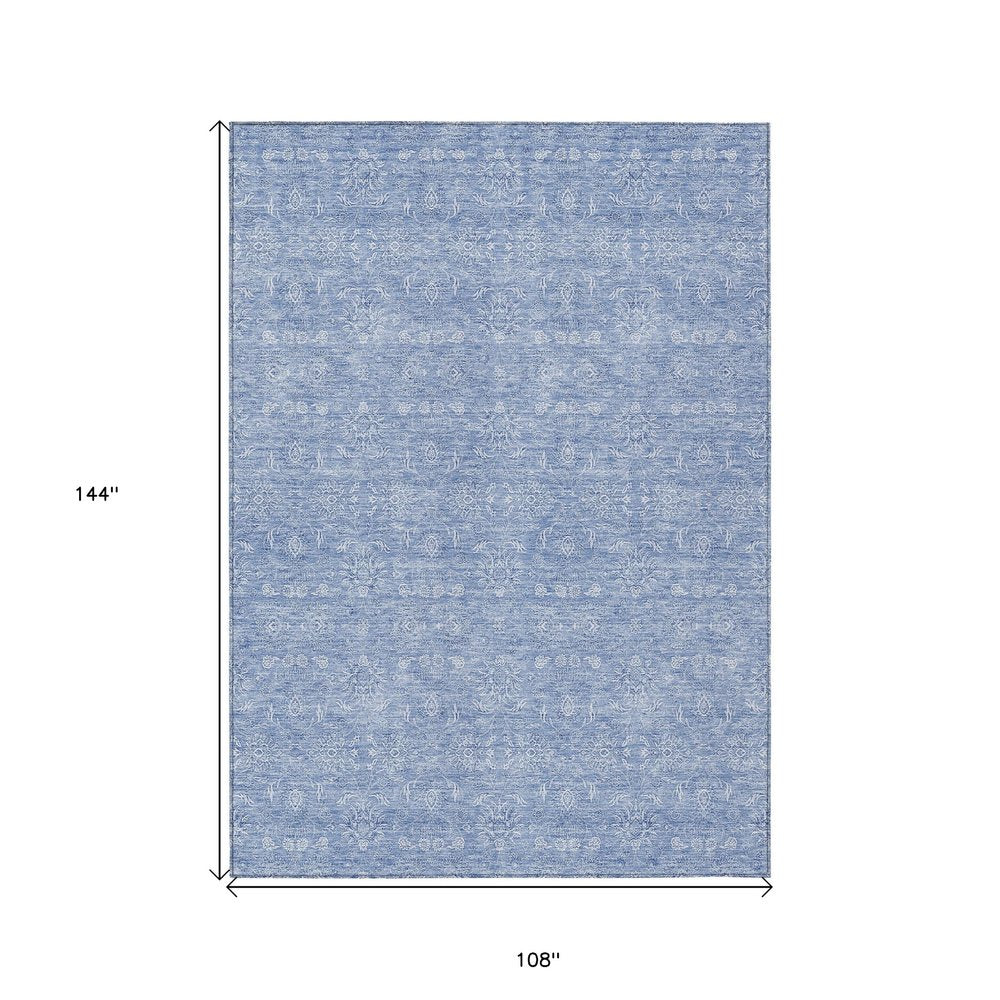 3' X 5' Sky Blue And Ivory Floral Washable Indoor Outdoor Area Rug