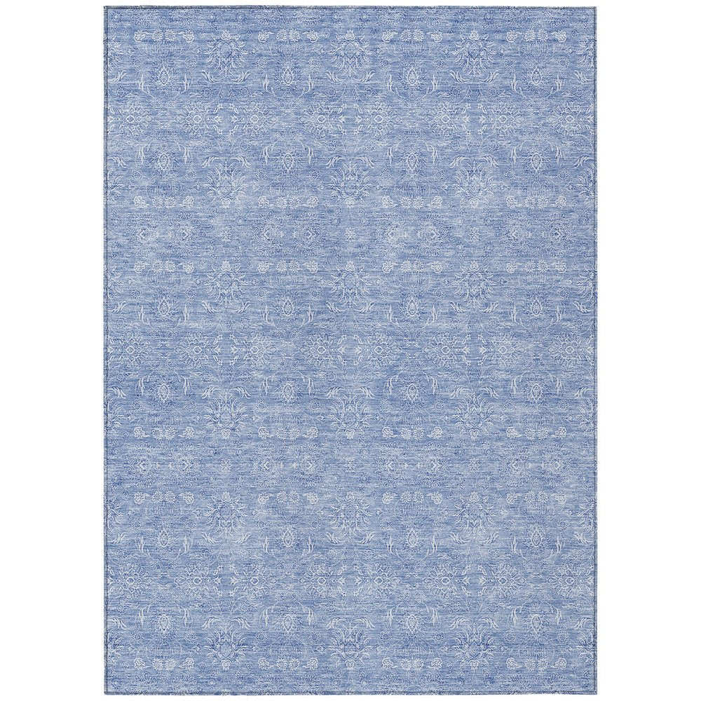 3' X 5' Sky Blue And Ivory Floral Washable Indoor Outdoor Area Rug